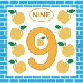 Card with number 9 nine. Learning numbers, mathematics Royalty Free Stock Photo