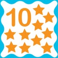 Card number 10 ten and star. Learning numbers and geometric shapes, mathematics. Game for children. Vector illustration