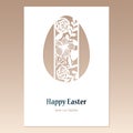 Card with openwork Easter egg with floral ornament and space for text. Laser cutting template