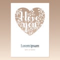 Card with openwork heart with inscription I love you. Laser cutting template for greeting cards.