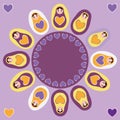 Card orange Russian dolls matryoshka on a purple Royalty Free Stock Photo