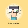 Card payment, flat design thin line banner