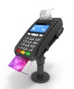 Card payment terminal POS terminal with credit card and receipt isolated on white background 3d render Royalty Free Stock Photo