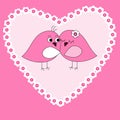 Card with pink heart and birds Royalty Free Stock Photo