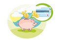 Card with pink piggy bank and coins Royalty Free Stock Photo