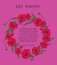 Card with poppies and poem by Alphonse de Lamartine