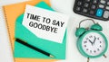 Card on a postal envelope with the text TIME TO SAY GOODBYE Royalty Free Stock Photo