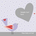 Card with purple bird in love Royalty Free Stock Photo
