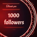 Card with red neon text Thank you two thousand 1000 followers Royalty Free Stock Photo