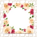 Card with red and white roses on a stone wall. Vector eps-10. Royalty Free Stock Photo