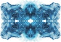 Card of rorschach inkblot test. Abstraction symmetric background. Blue watercolor picture. Royalty Free Stock Photo