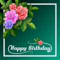 Card with roses and dedication of happy birthday