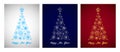 Card set of cyan, silver, gold, snowflake Christmas tree on color background Royalty Free Stock Photo