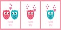 Card set with cute owls. i love you Royalty Free Stock Photo