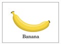 Card with signed whole banana and banana cut in half on white background in thin frame