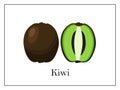 Card with signed whole kiwi and cut in half on white background in thin frame