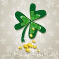 Card for St. Patricks Day with clover and golden c