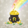 Card for St. Patricks Day, pot with golden coins