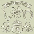 Card for St. Patricks Day with pot, shamrock, pipe