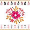 Card with stylized flowers on white background. Vector illustration.