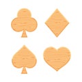 Card suit icon wooden isolated on white background, symbol card clubs diamonds hearts and spades shape, wood sign club diamond Royalty Free Stock Photo