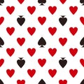 Card suit pattern. Hearts and spades. Seamless vector game backg