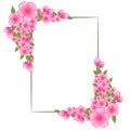 Card template with border of Pink flowers & leaves for greeting cards