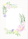 Card template with floral frame in pastel colors. Wedding invitation, postcard, poster, flyer with flowers vector Royalty Free Stock Photo