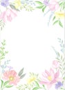 Card template with floral frame. Wedding invitation, postcard, poster, flyer with flowers in pastel colors vector Royalty Free Stock Photo