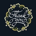 Card template with hand drawn flower border and hand written Thank You text. Vector illustration Royalty Free Stock Photo