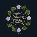 Card template with hand drawn flower border and hand written Thank You text. Vector illustration Royalty Free Stock Photo