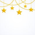 Card template with hanging yellow gold stars, shiny beads