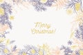 Card template with Merry Christmas inscription and frame made of conifer branches, berries, star anise, orange slices Royalty Free Stock Photo
