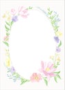 Card template with oval shape floral frame. Wedding invitation, postcard, poster, flyer with flowers in pastel colors Royalty Free Stock Photo