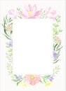 Card template with rectangular floral frame. Wedding invitation, postcard, poster, flyer with flowers in pastel colors Royalty Free Stock Photo