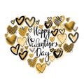 Card template with stylish black and golden hearts, composition of heart