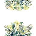 Card template with watercolor white callas flowers and eucalyptus branches