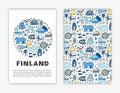 Card templates with doodle colored finland icons.