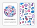Card templates with doodle colored food allergens