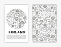 Card templates with doodle outline finland icons.