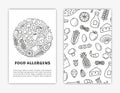 Card templates with doodle outline food allergens