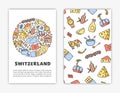 Card templates with Switzerland travel icons.