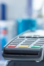 Card terminal on the medications background Royalty Free Stock Photo
