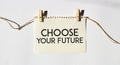Card with text CHOOSE YOUR FUTURE. Diagram and white background Royalty Free Stock Photo