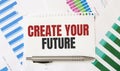 Card with text create your future. Diagram and white background Royalty Free Stock Photo