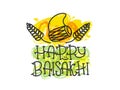 Card with text Happy Baisakhi. New year in Punjab. The celebration of the festival Baisakhi in India. Print for holiday. Vector Royalty Free Stock Photo