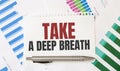 Card with text TAKE A DEEP BREATH. Diagram and white background Royalty Free Stock Photo