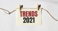 Card with text TRENDS 2021. Diagram and white background