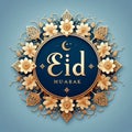 vector design, decorations and flowers, copie space, Lettering on gold "Eid Mubarak".