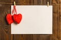 Card to day of St. Valentine. blank paper sheet and red heart on